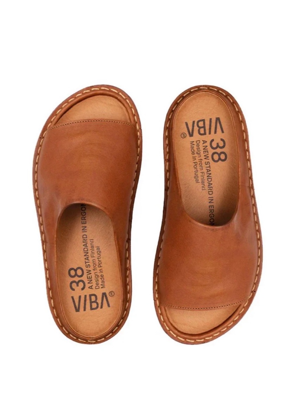 NEW VIBAe Saint Tropaz Women's Cognac Leather Slide Sandals 37
